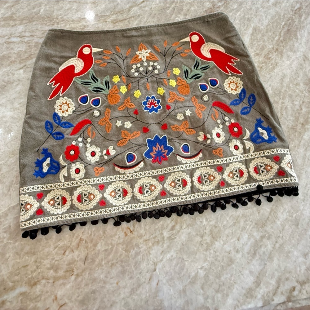 Umgee Gray Skirt with Colorful Embroidery